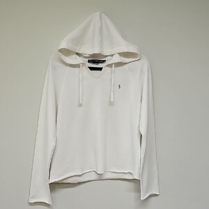 Vtg Ralph Lauren White Cut Off Hoodie, Split Neck, Size Med, *READ Description*